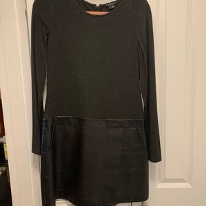 Theory Dress- Long Sleeve Shirt and Leather Skirt